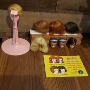 VINTAGE LOT BARBIE FASHION QUEEN COLOR MAGIC WIGS W STAND 5 WIGS 3 HEADS 1965